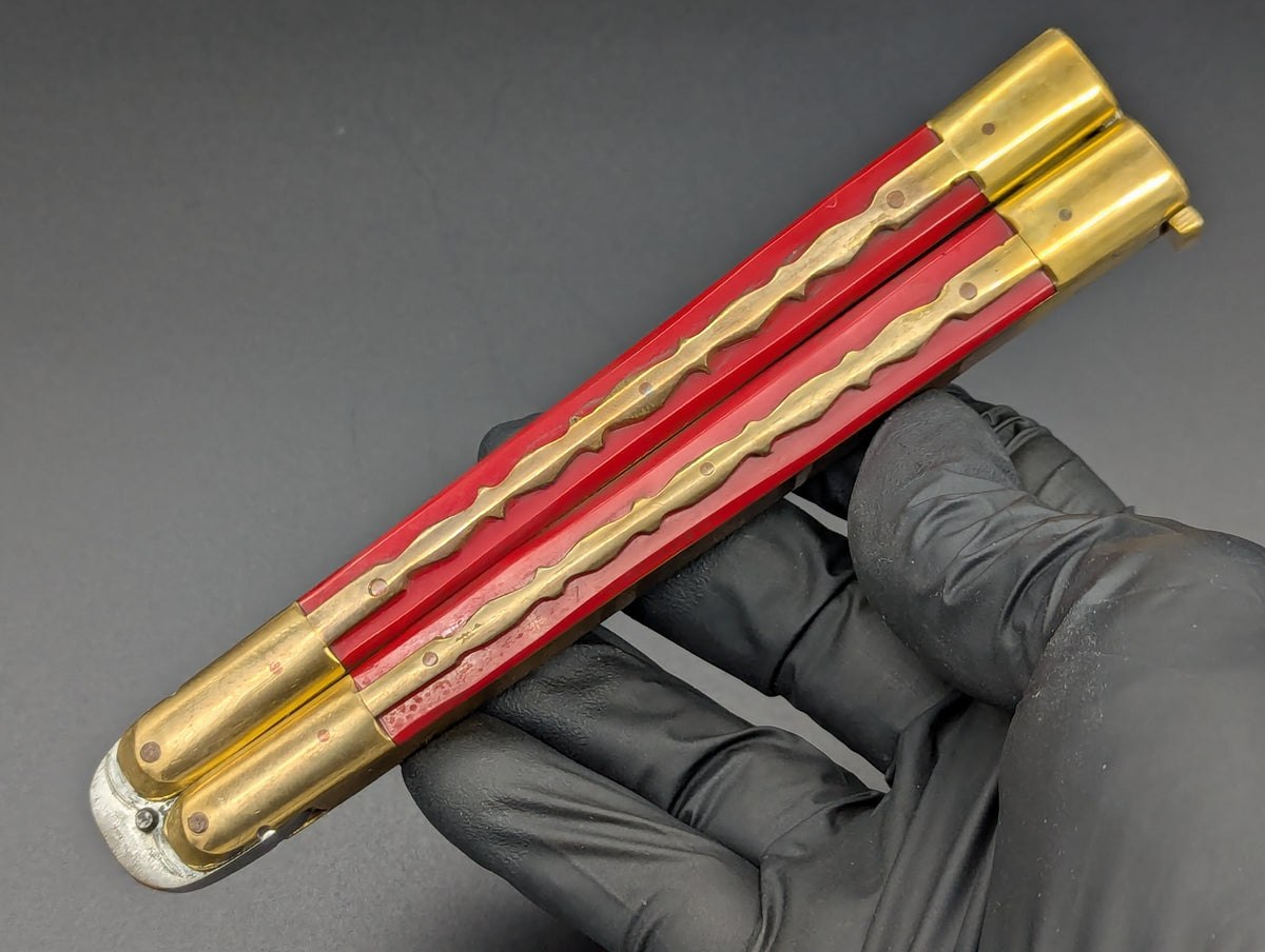 11" KALAPKUP BRASS/ RED RAMBO BOTTLE OPENER FHM BALISONG