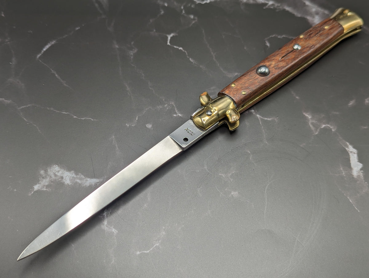 Vintage 11" Solid Wood & Brass Italian Stiletto Swedge Blade