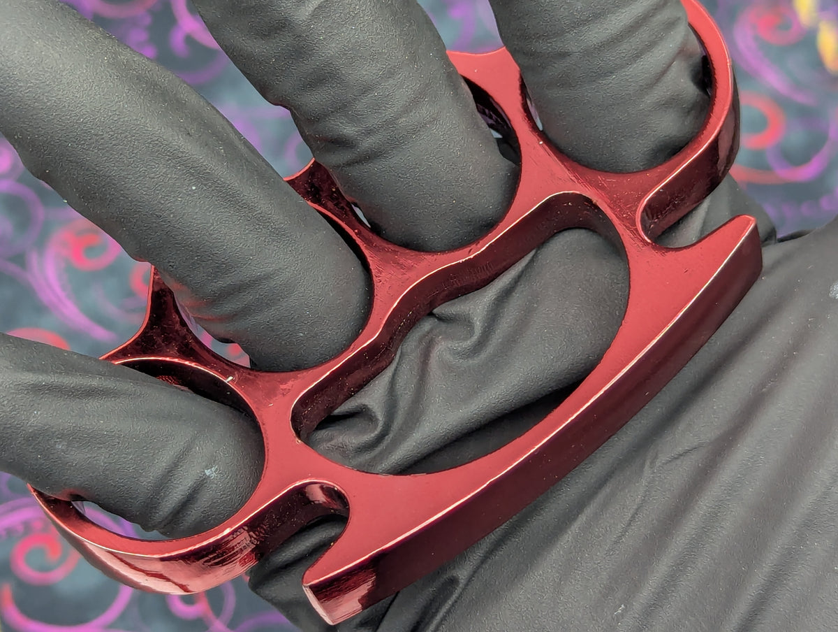 Metallic Red Steel Square Top Knuckle Dusters