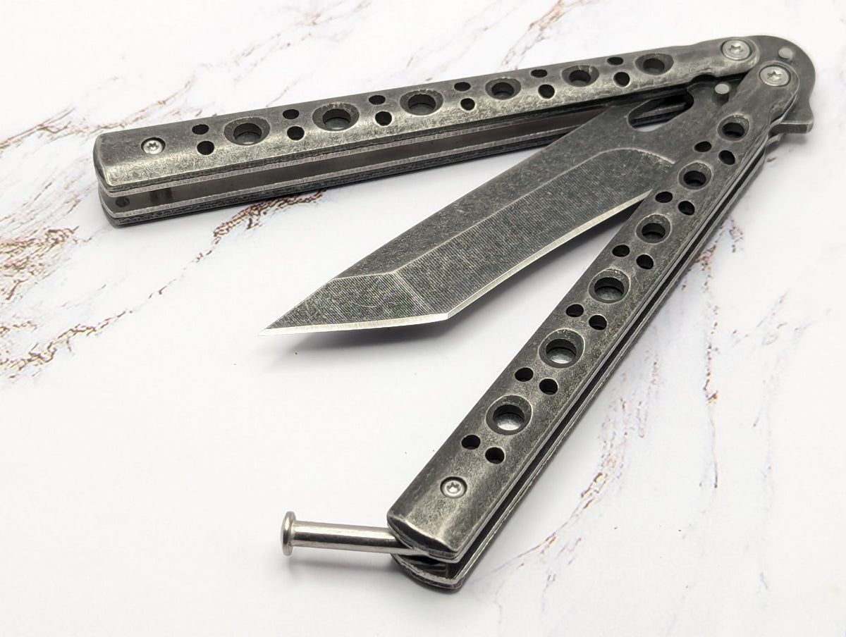 9" Stonewashed Tanto Balisong Butterfly Knife