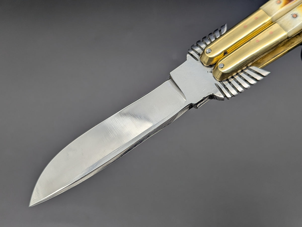 22cm PHILIPPINES HANDMADE EAGLE TANG BALISONG KNIFE BURNT BONE 2