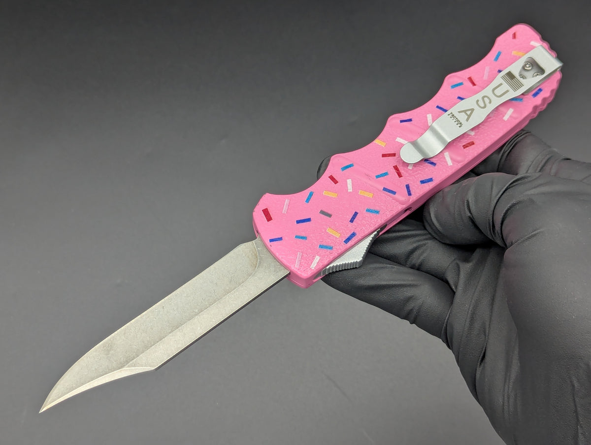 PINK SPRINKLED DONUT CLIP POINT D/A OTF KNIFE