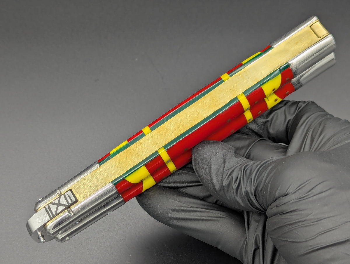 29cm 264g FIESTA FHM BALISONG RED/ YELLOW CLIP POINT