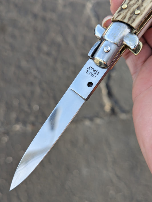 8" OL Stag Horn Flat Grind Handmade Italian Stiletto 1