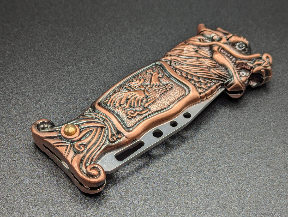 VINTAGE DRAGON TORCH LIGHTER SWITCHBLADE KNIFE CP
