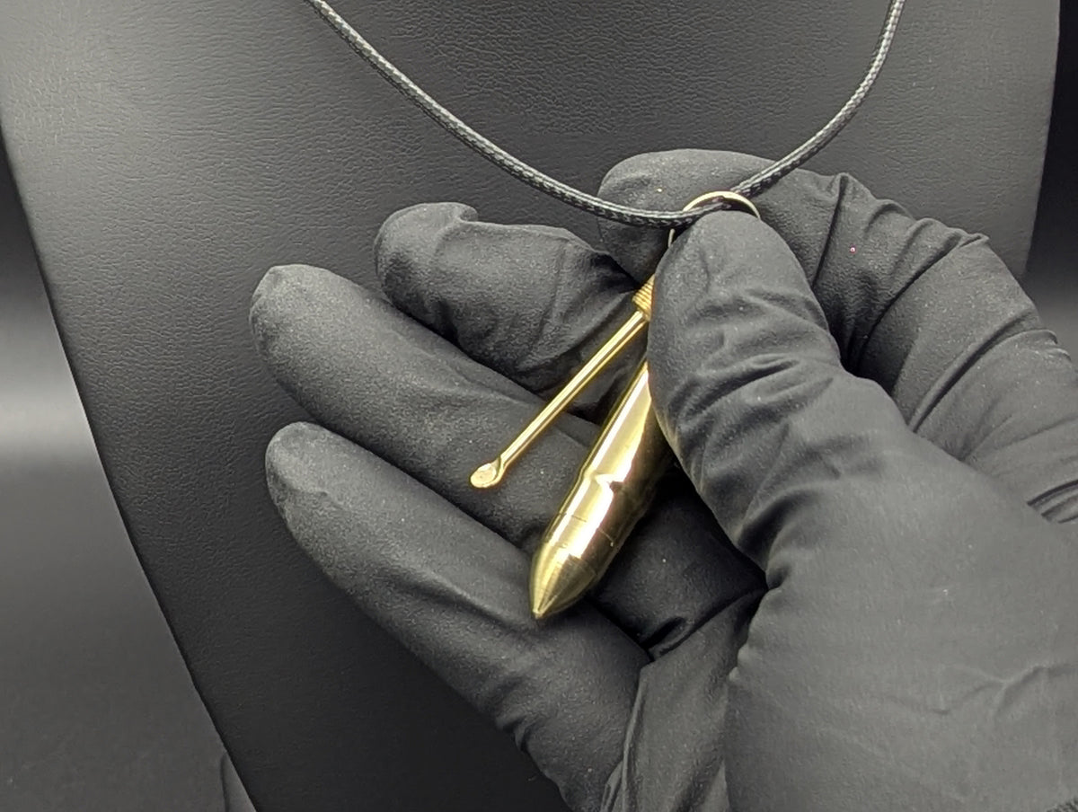 Brass Bullet Hidden Mini Spoon Pendant w/ Cotton Cord Necklace