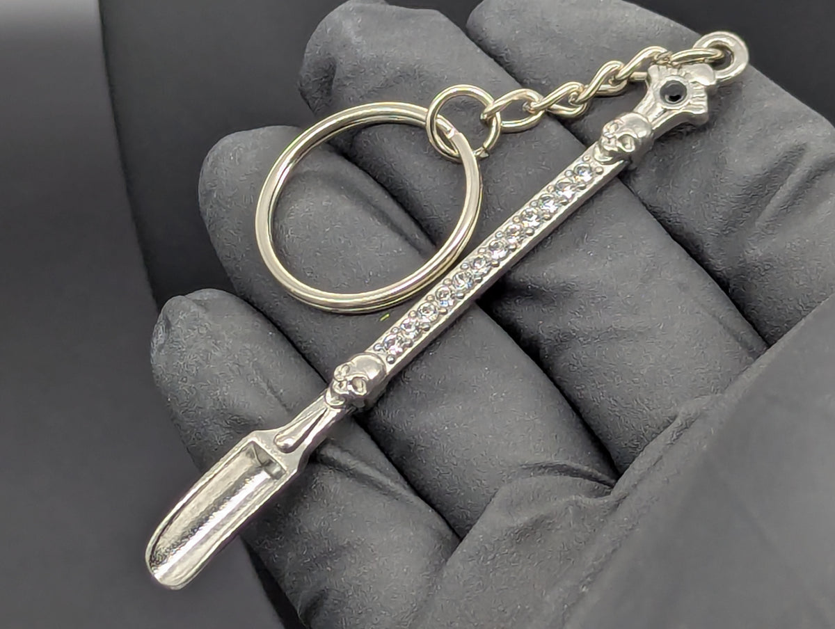 SILVER BLING SKULL MAGIC PARTY SPOON KEYRING