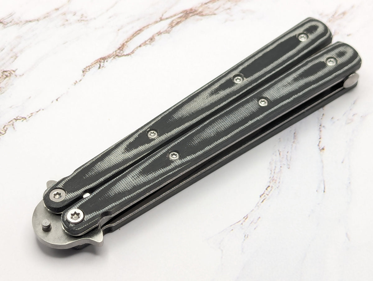 9" Grey & Black Micarta Stainless Butterfly Knife