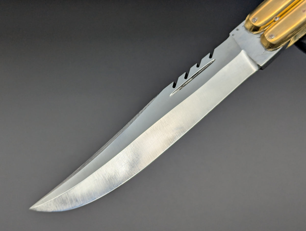 11" JIGGED COWBONE BRASS FHM BALISONG BLOOD CLIP