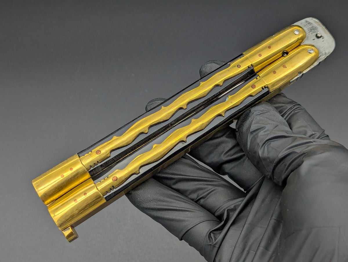 11" FILIPINO KALUPKOP BRASS/ BK COMPOSITE KRIS BALISONG