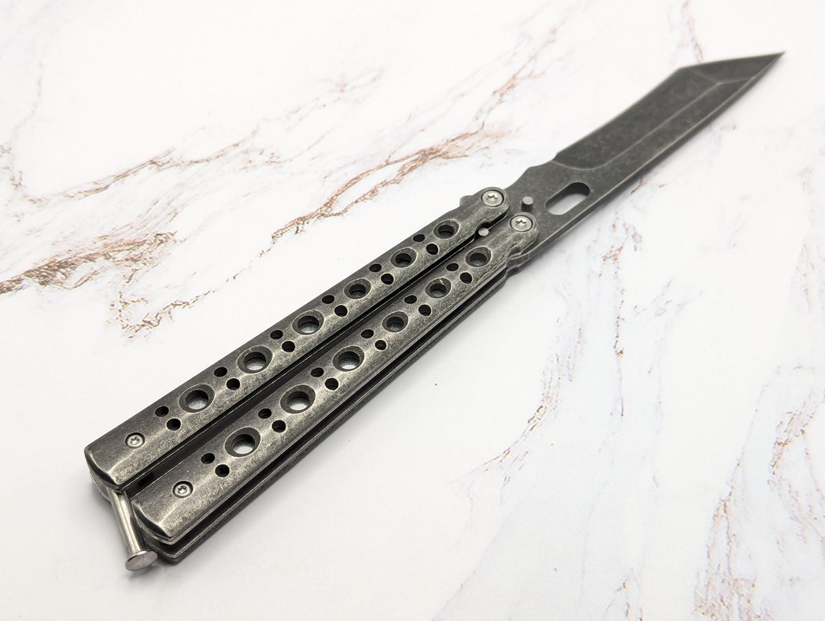 9" Stonewashed Tanto Balisong Butterfly Knife