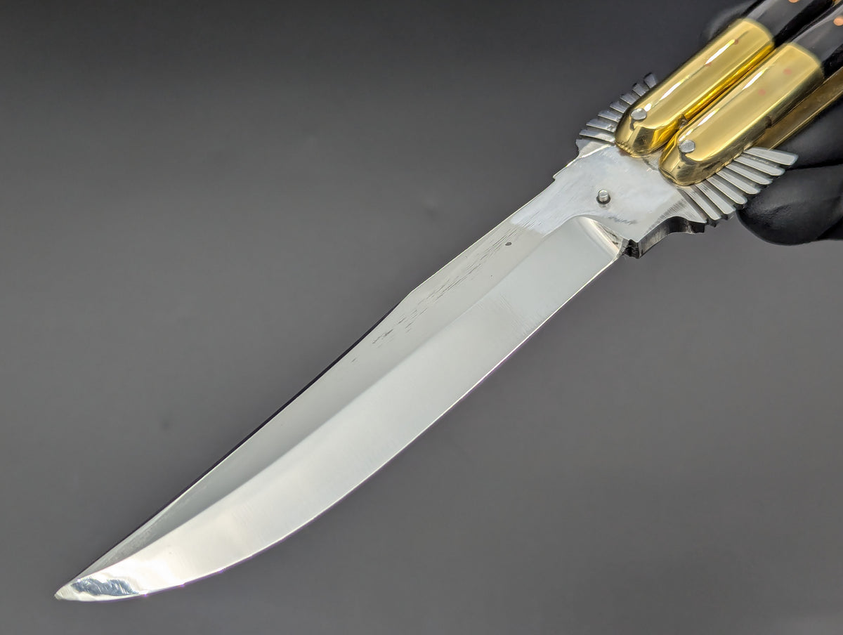 11.25" Dark Wood Carved Eagle FHM Clip Point Balisong