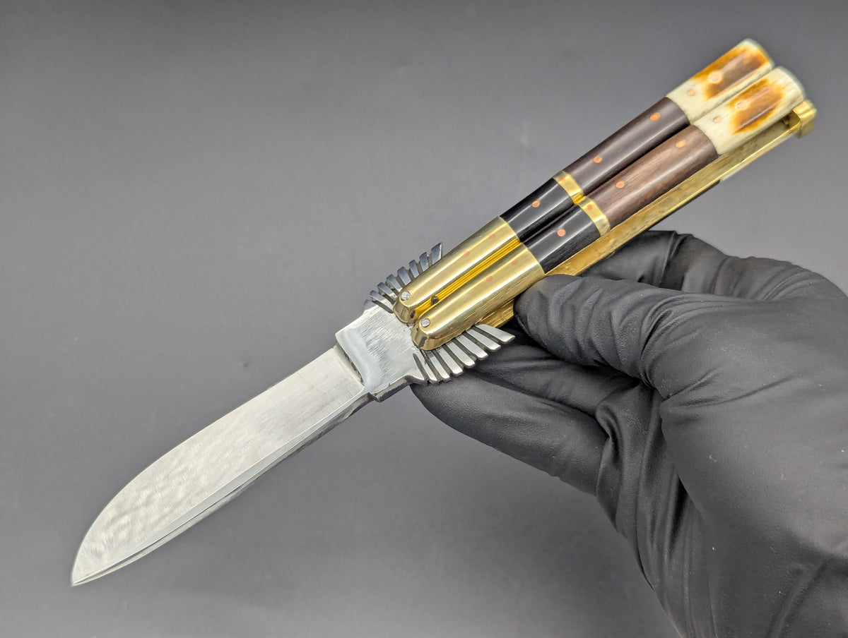 22cm STACKED HORN/ BONE EAGLE TANG STRAIGHT BLADE FHM BALI