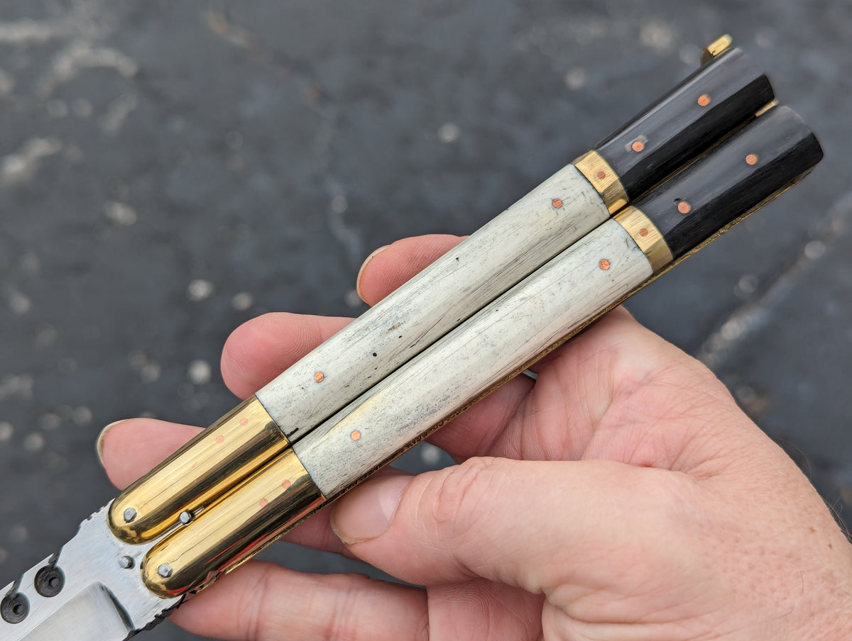 29 CM FHM WHITE BONE/ BLACK HORN BALISONG RAMBO