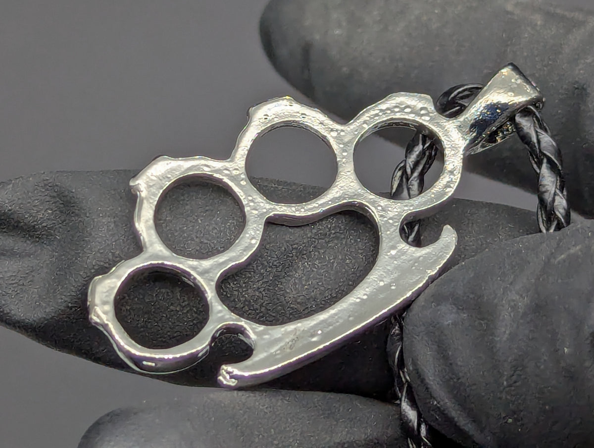 20" CHROME BRASS KNUCKLE DUSTER PENDANT & NECKLACE