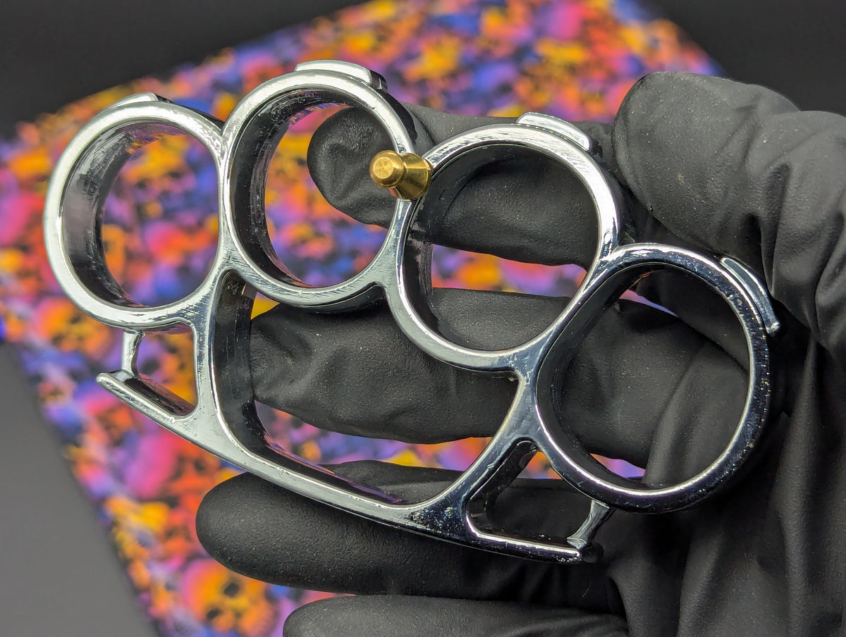 CHROME FINISH ULTRA SQUARE TOP BRASS KNUCKLE DUSTER