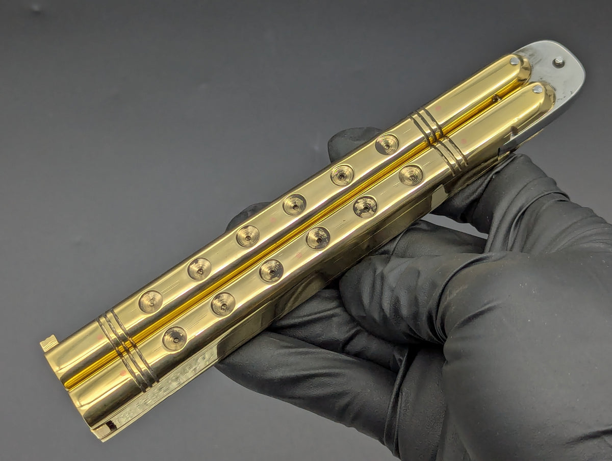 HUGE BRASS SLAB FHM BALISONG 384 GRAM RAZOR BLADE