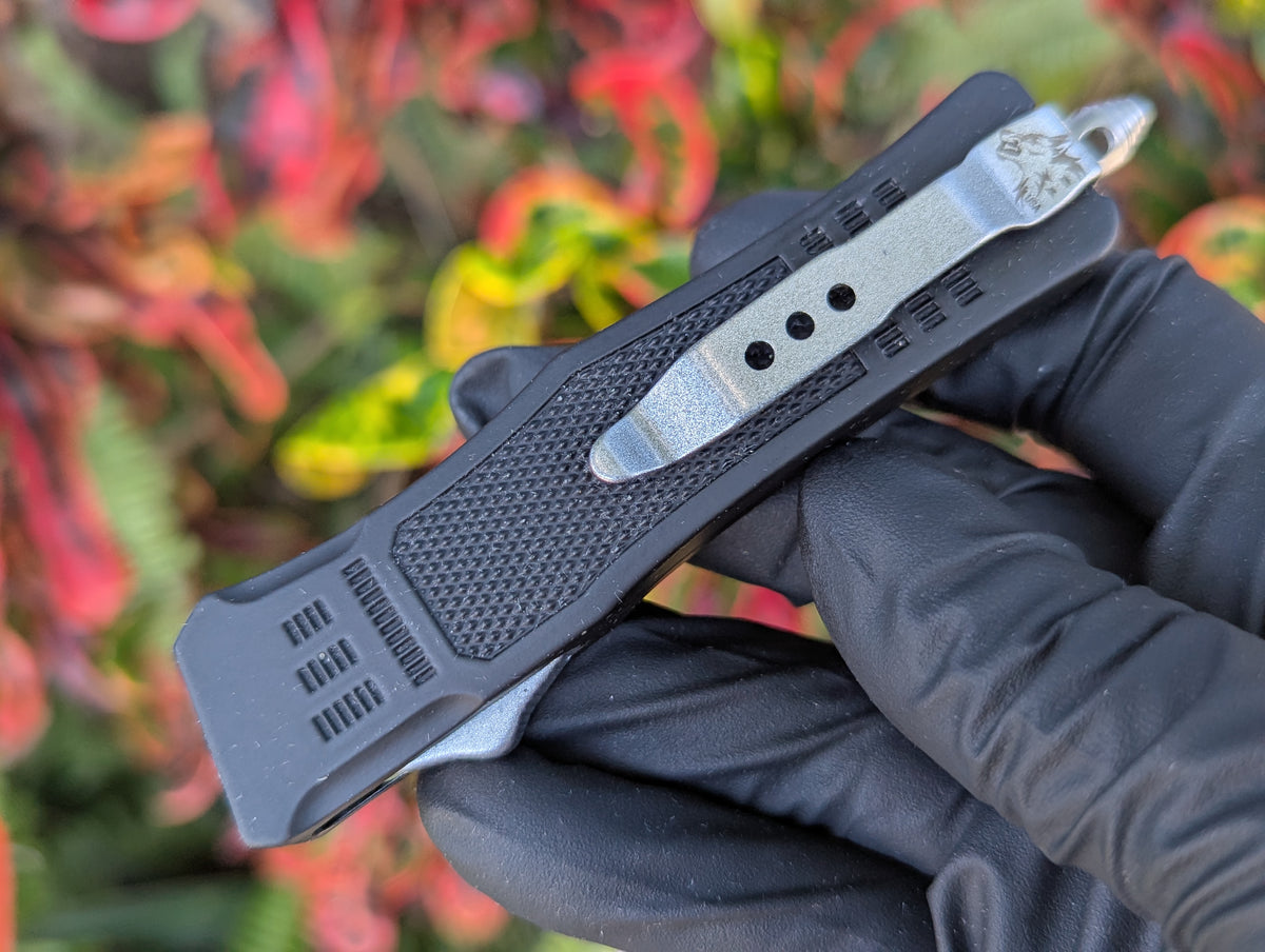 7" Black Mini Tanto Plain D/A OTF Knife