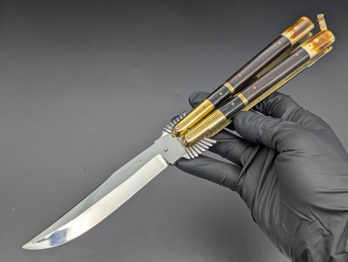 11.25" Dark Wood Carved Eagle FHM Clip Point Balisong