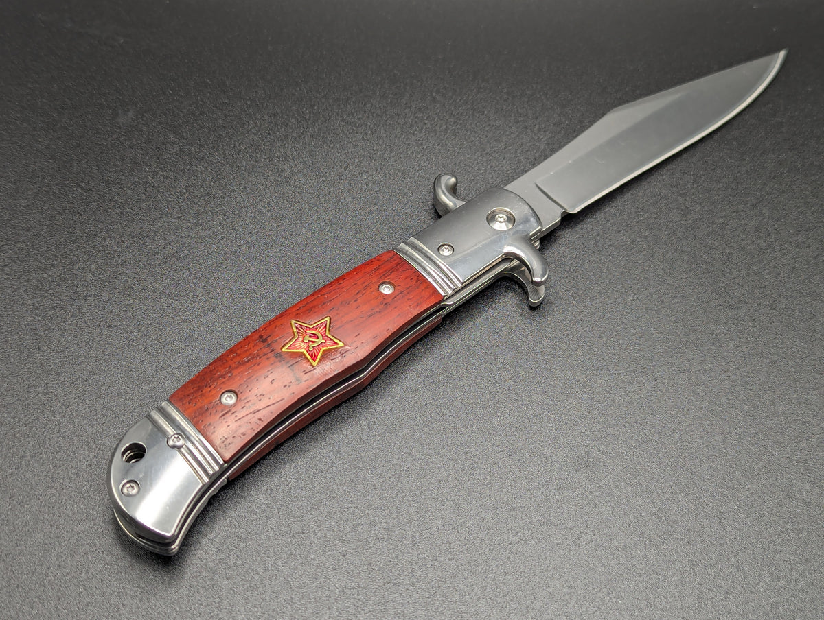 USSR Hidden Release Automatic Knife Red Wood