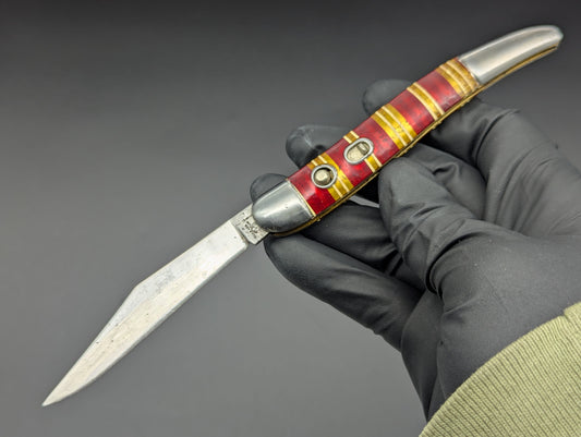 ANTIQUE HAMMER BRAND USA CANDY STRIPE SWITCHBLADE KNIFE