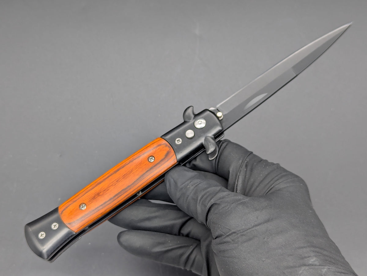 TACTICAL RED WOOD DIABLO MILANO SWITCHBLADE KNIFE