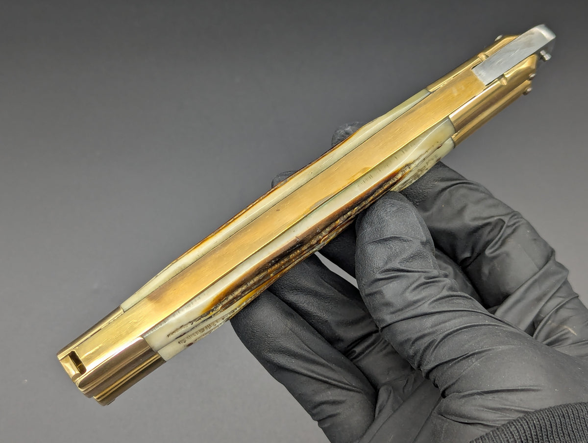 11" JIGGED COWBONE BRASS FHM BALI KNIFE RAMBO CLIP POINT