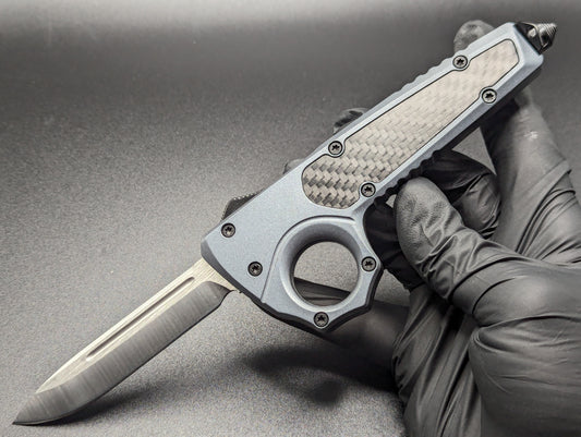 GREY SFK GLASS BREAKER D/A OTF KNIFE DROP POINT