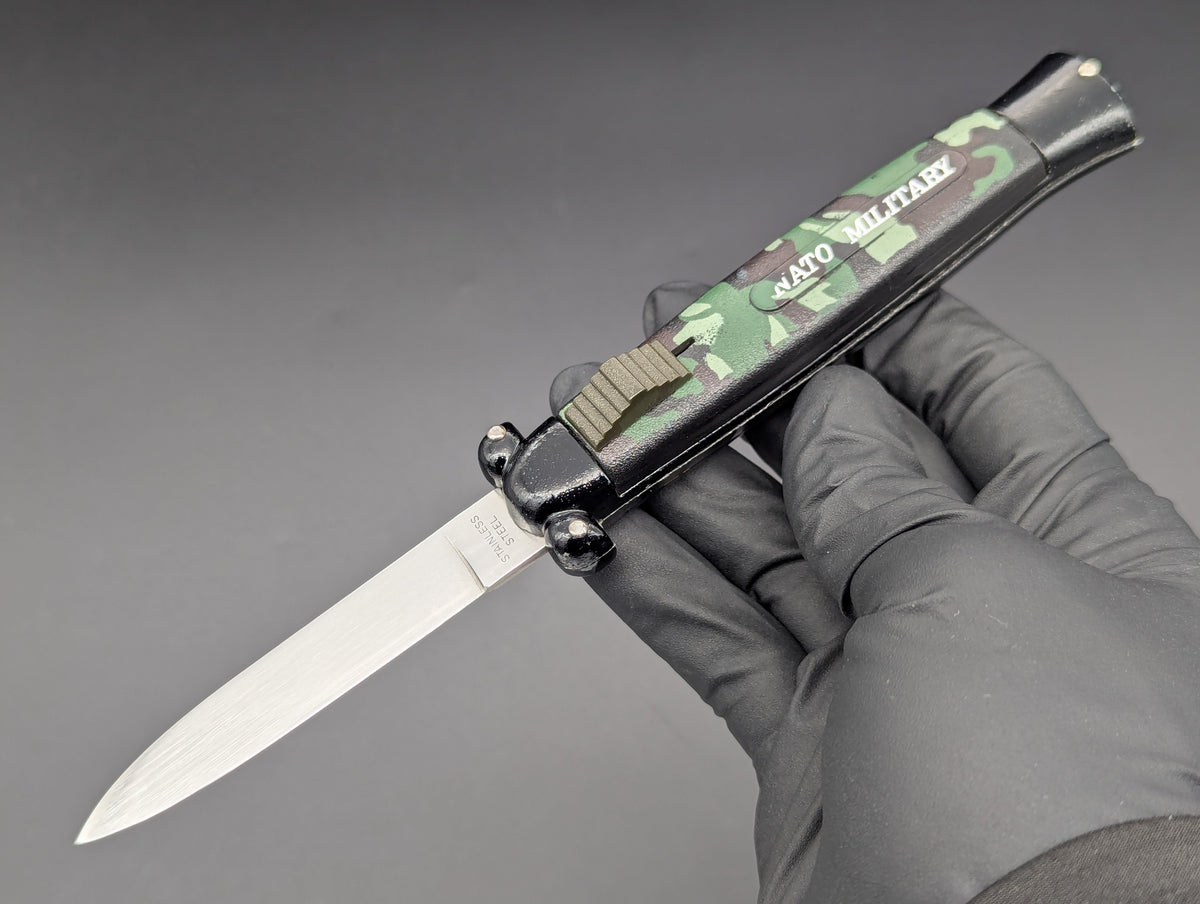 VINTAGE KOREAN NATO MILITARY OTF KNIFE 3 PIN CAMO