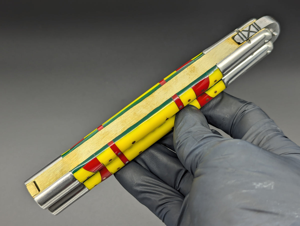 29cm 270g FIESTA FHM BALISONG YELLOW/ RED CLIP POINT