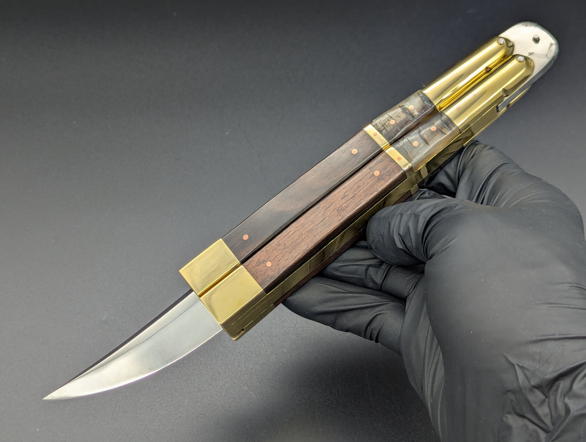 14.25" WOOD & HORN RAMBO BUSESE XL BLADE FHM BALISONG