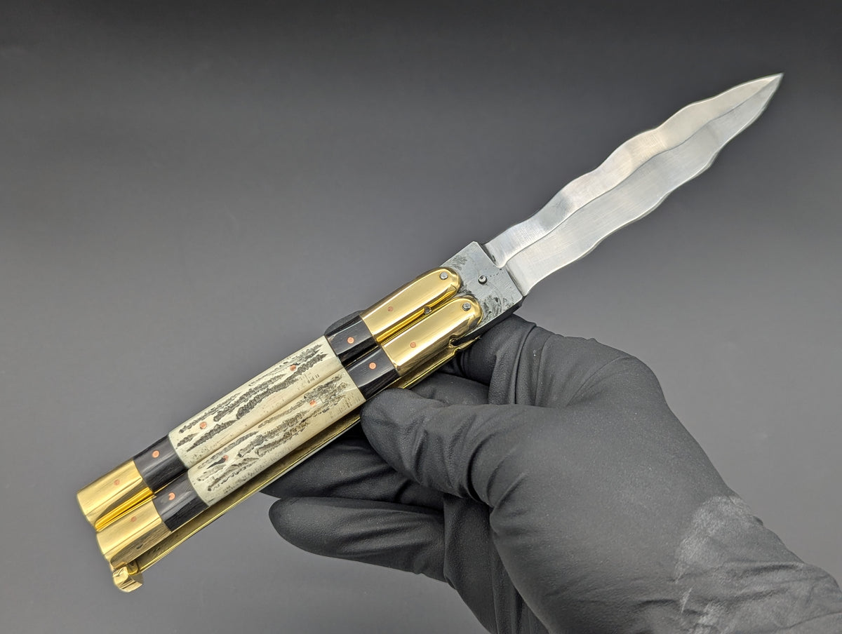 23cm TRIPLE HORN KRIS BLADE PHILIPPINES HANDMADE BALISONG BRASS