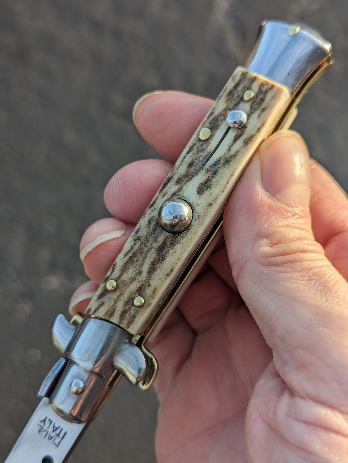 8" OL Stag Horn Flat Grind Handmade Italian Stiletto 1