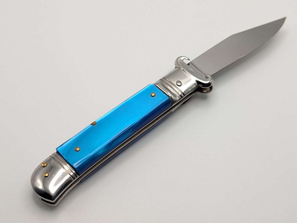 Vintage Italian Shell Puller Leverlock Switchblade Knife Blue Pearl