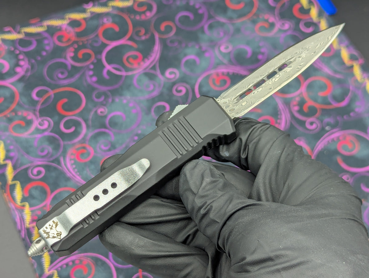 7" OL Damascus Blade Double Edge D/A OTF Knives