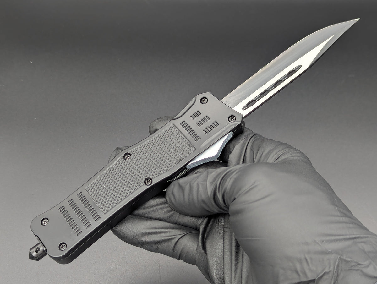9" 2-Tone Black Drop Point CQC OTF Automatic Knife