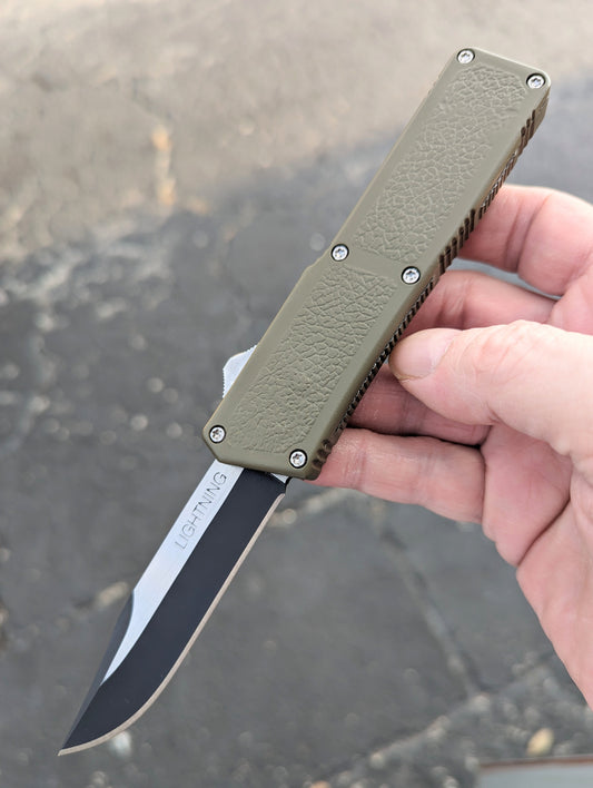 Olive Drab Lightning OTF Knife 2-Tone Clip Point