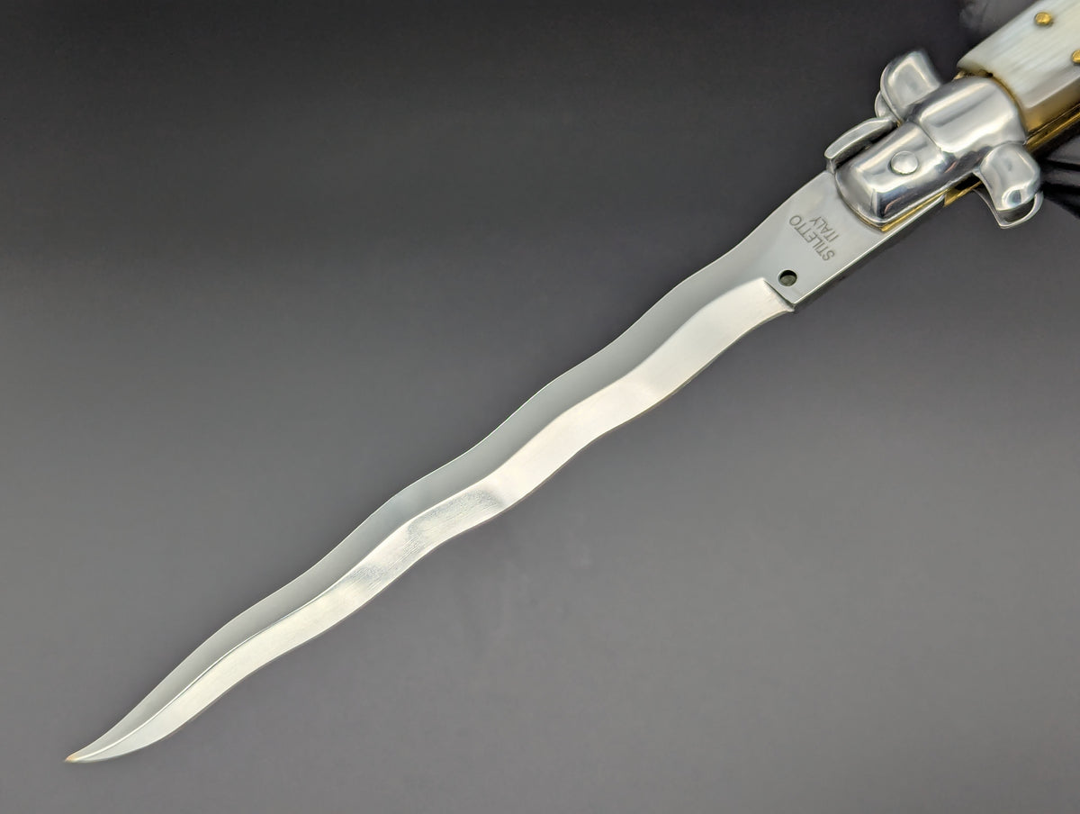 13" KRIS BLONDE HORN SWITCHBLADE ITALIAN STILETTO