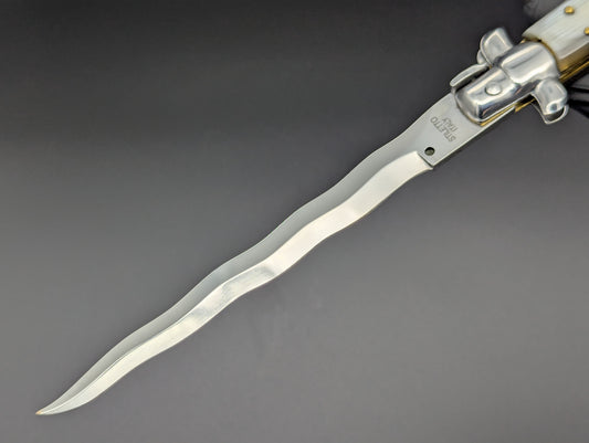 13" KRIS BLONDE HORN SWITCHBLADE ITALIAN STILETTO