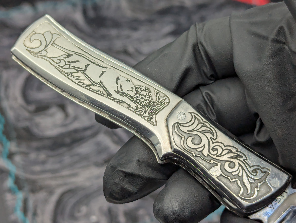 Engraved Stainless Russian Prison Made RPK Automatic Switchblade Knife