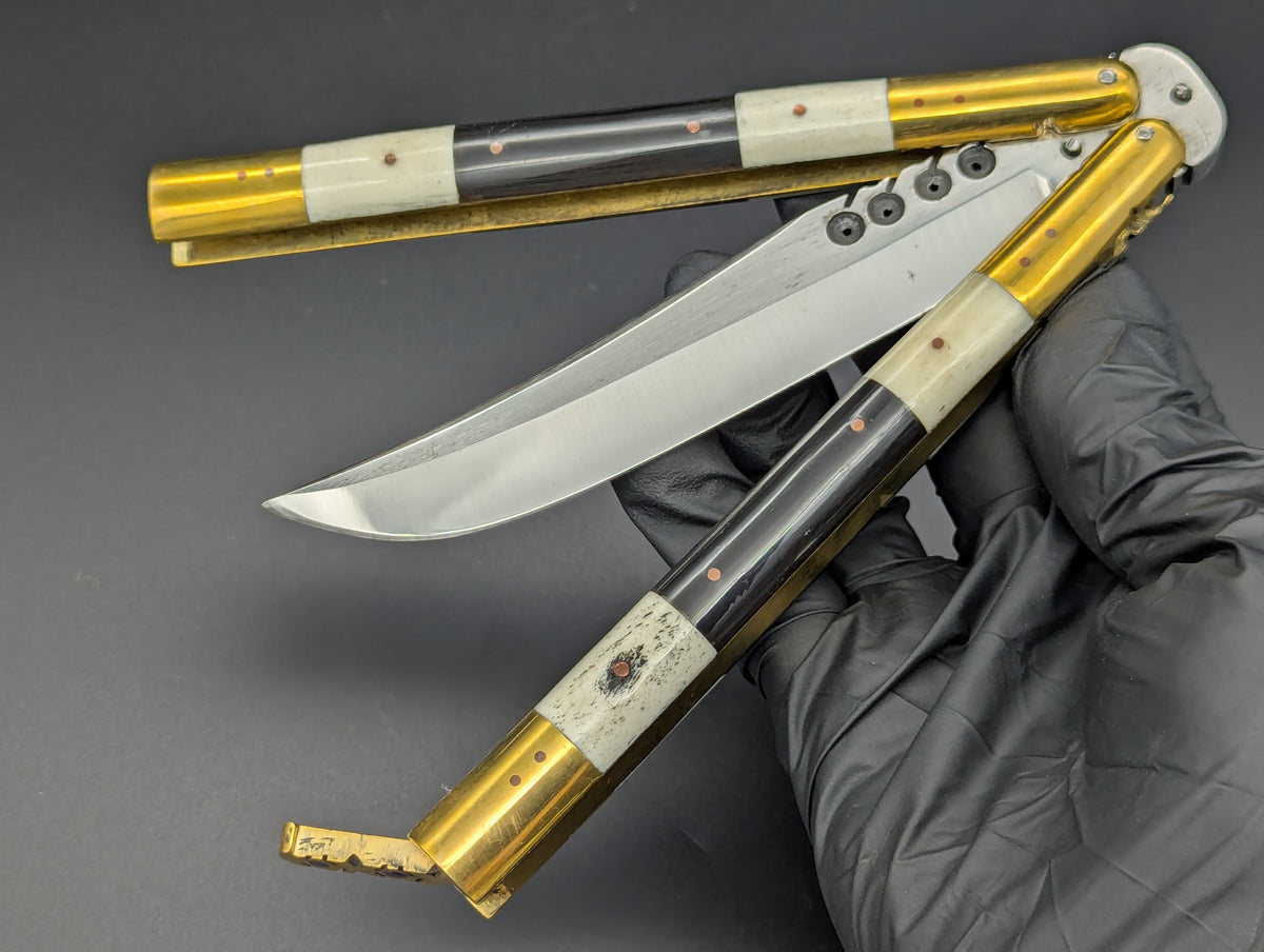 29 CM FHM WHITE BONE/ BLACK HORN BALISONG RAMBO #2