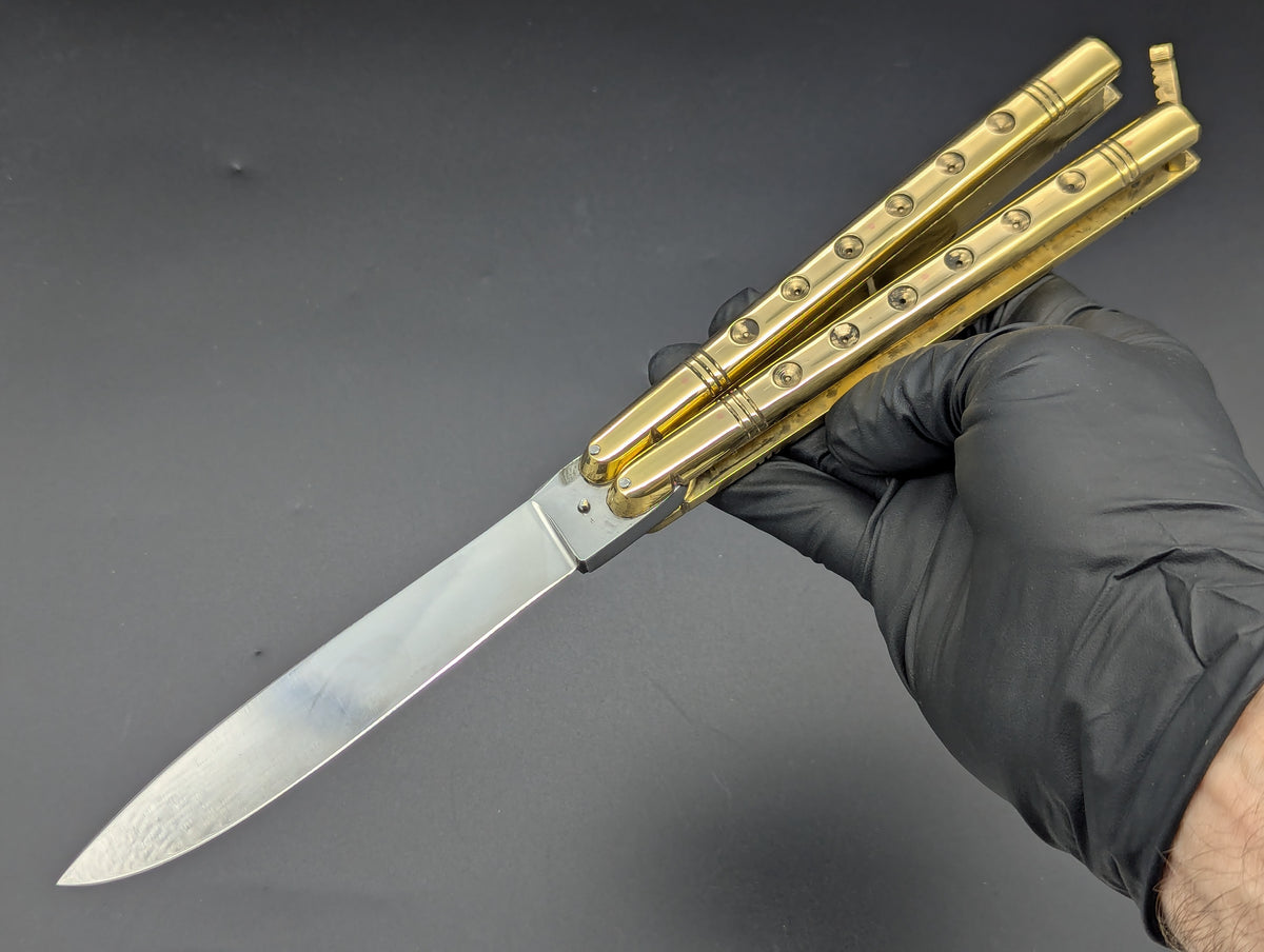 HUGE BRASS SLAB FHM BALISONG 384 GRAM RAZOR BLADE