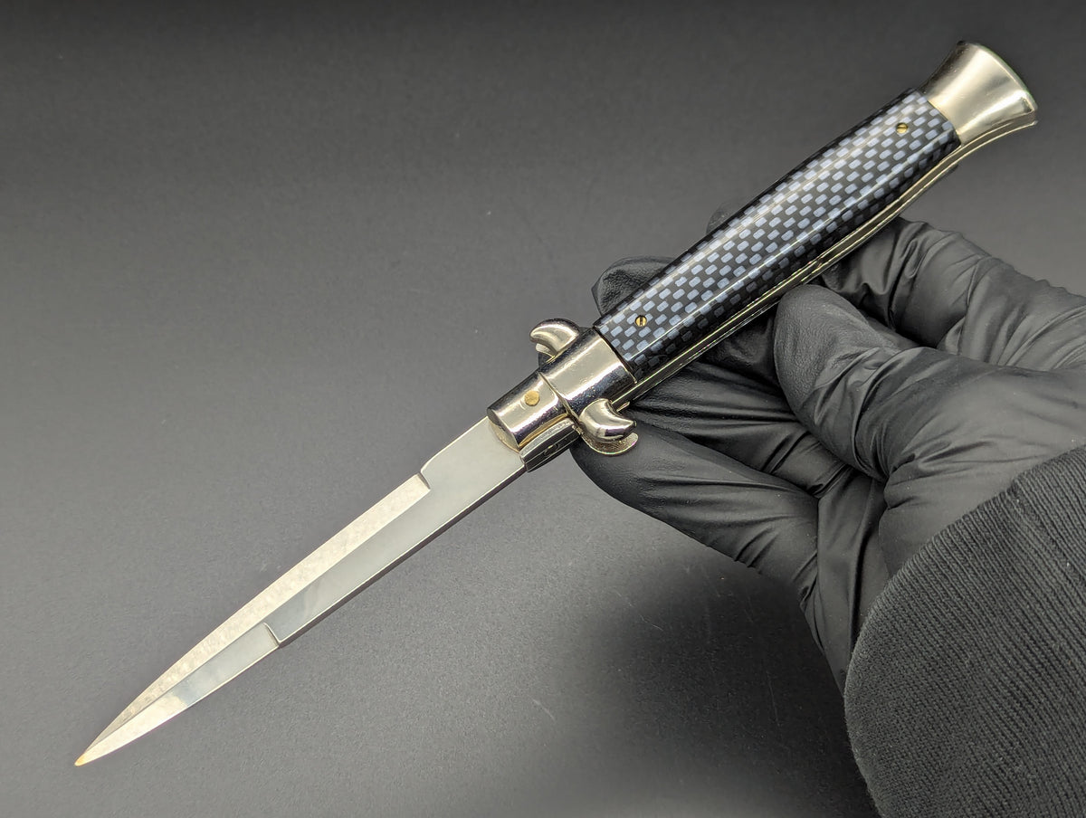 NOS 9" FRANK BELTRAME FAUX CARBON FIBER ITALIAN STILETTO