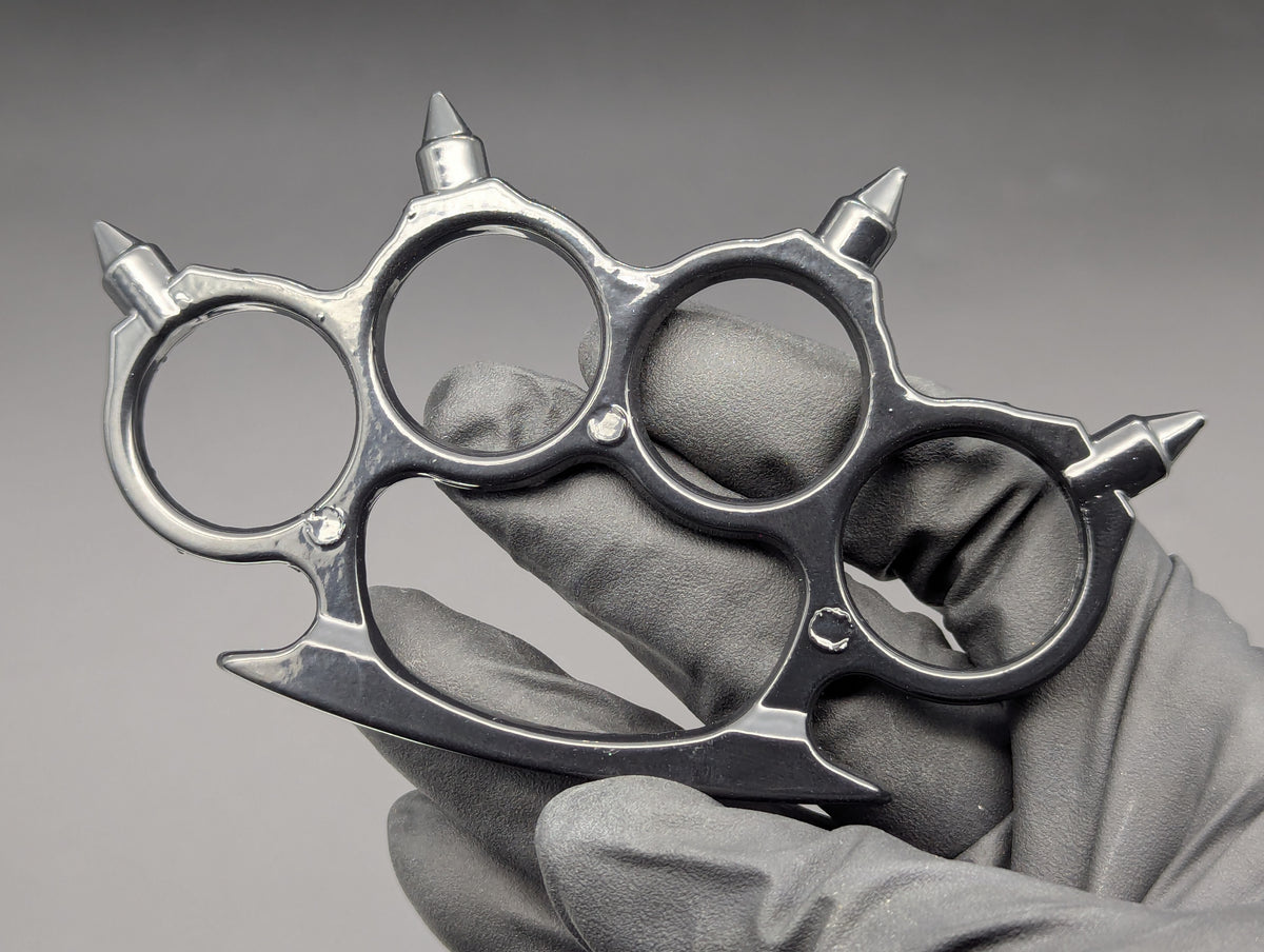 FOUR FINGER SPIKED STEEL KNUCKLE DUSTER BLACK