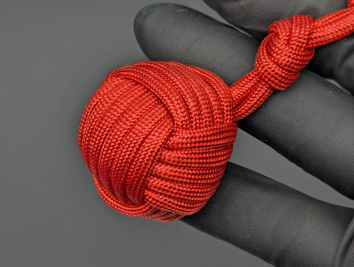 3 oz SOLID RED PARACORD MONKEY FIST SELF DEFENSE KEYRING