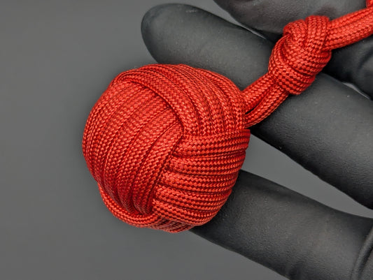 3 oz SOLID RED PARACORD MONKEY FIST SELF DEFENSE KEYRING