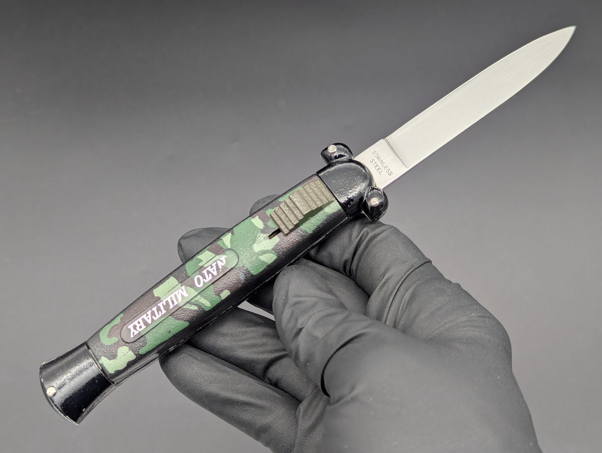 VINTAGE KOREAN NATO MILITARY OTF KNIFE 3 PIN CAMO