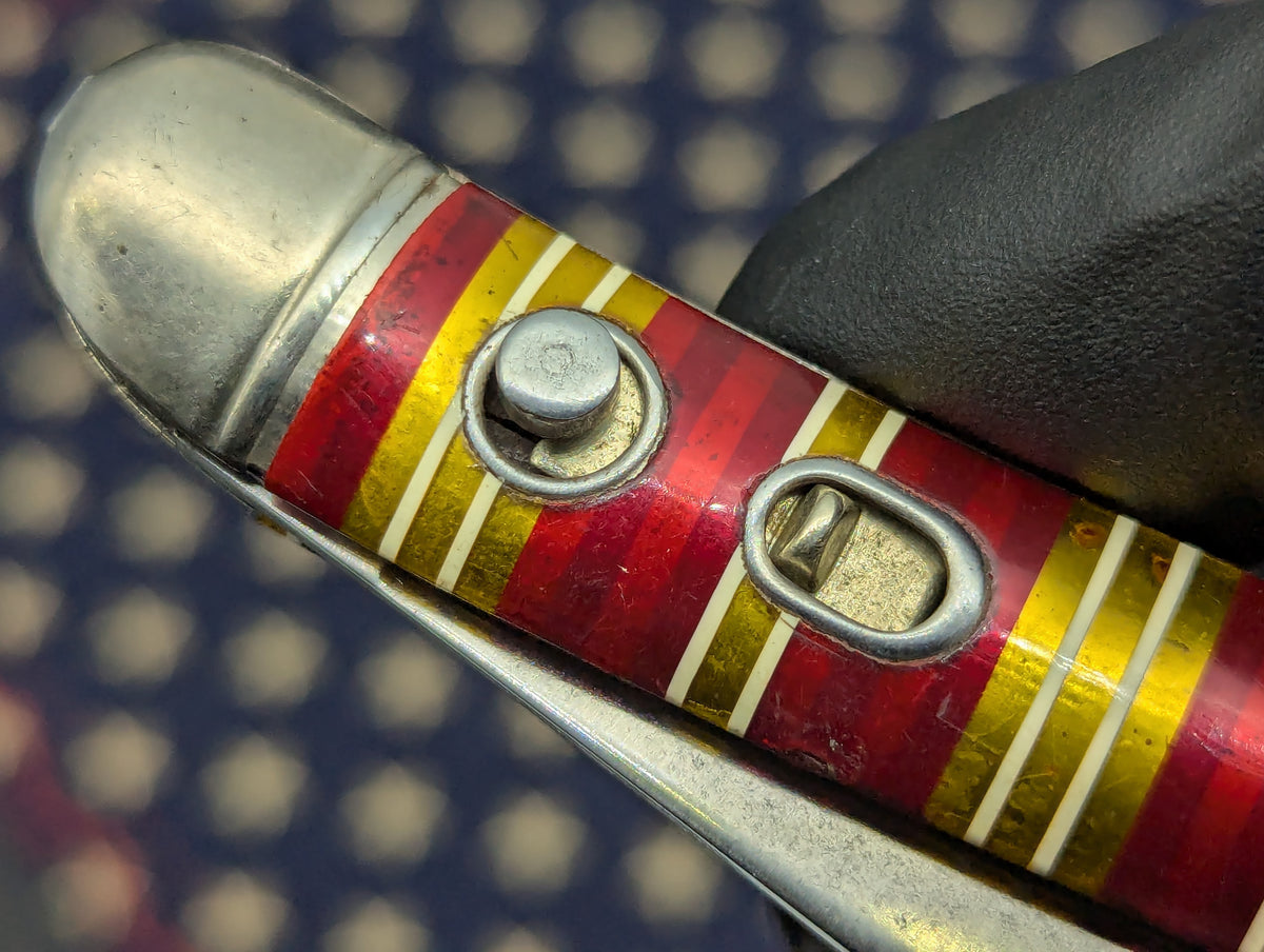 ANTIQUE HAMMER BRAND CANDY STRIPE TOOTHPICK SWITCHBLADE KNIFE