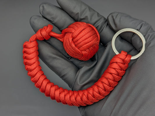 3 oz SOLID RED PARACORD MONKEY FIST SELF DEFENSE KEYRING