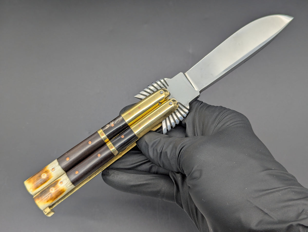 22cm STACKED HORN/ BONE EAGLE TANG STRAIGHT BLADE FHM BALI